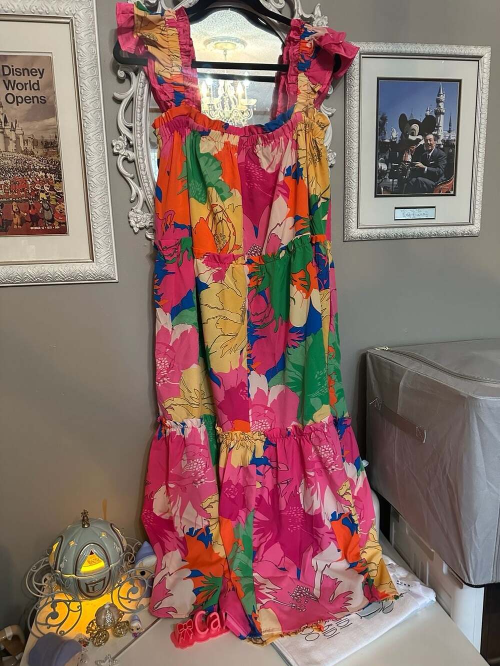 Umgee USA Floral Tiered Ruffle Strap Midi Dress Size L - Picture 8 of 8